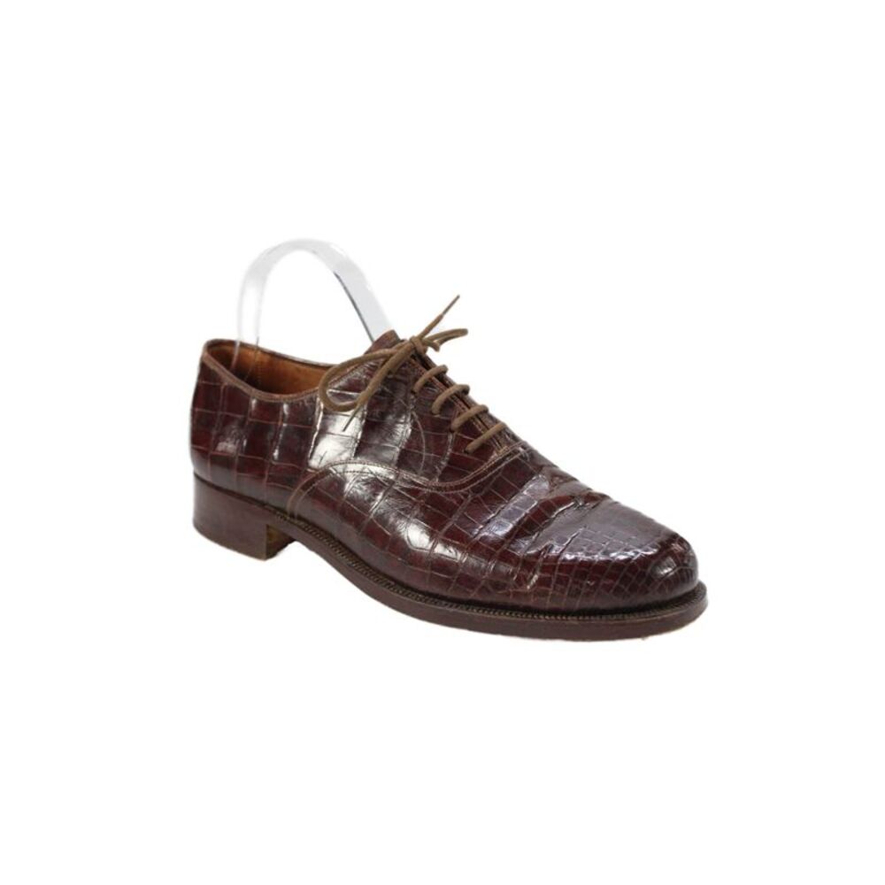 Sen Ley & Co Mens Crocodile Lace Up Oxford Shoes Brown Size 8.5